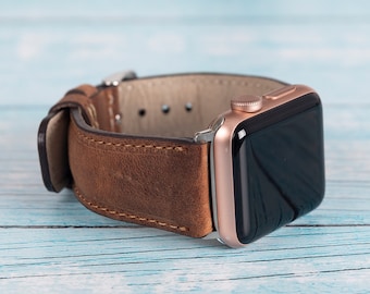 Dark Brown Personalised Genuine Leather Apple Watch Band & Strap All Series 7,6,5,4,3,2,1,SE 38mm, 40mm, 41mm, 42mm, 44mm, 45mm