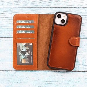 Coque arrière magnétique détachable pour iPhone 14 6,1 pouces, portefeuille fait main en cuir pleine fleur personnalisé, blocage RFID, cadeau de Noël