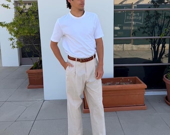 Paul Fredrick Pinstripe Cotton Pleated Suit Pant trousers Size 32" preppy hamptons summer vacation croquet Polo races