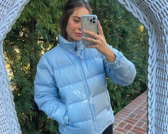 Y2K Jansport babyblaue pufferjacke sz m