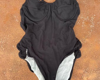 Vintage 90er Jahre Badeanzug mit hoher Taille und Bogenkante Gr. xs
