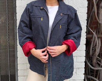 Vintage 90er Jahre Catalina Marineblau karierte Windjacke Größe XL #retro #preppy #outdoors #segeln