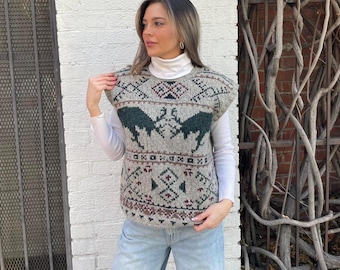Ralph Lauren Vintage 90er Jahre Elch Pullover Weste 100% Wolle Gr. M Handgestrickt retro Winter Preppy
