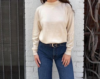 Vtgington Wollmischung Cremefarbener Stehkragenpullover / passt sz s-L am besten #cottagecore #oldmoney #boho #grandmacore