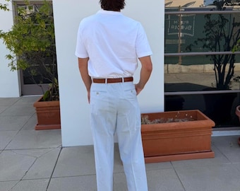 Paul Fredrick Pinstripe Cotton Pleated Suit Pant trousers Size 32" preppy hamptons summer vacation croquet Polo races