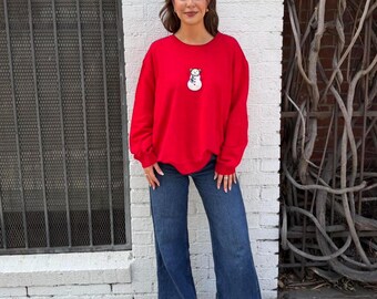 Vintage Roter Schneemann Pullover mit Rundhalsausschnitt, Größe 36-48 #winterwear #weihnachten #retro