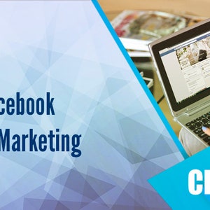May include: A laptop computer with a blue background and the text "Facebook Page Marketing" and "Chapter 3".