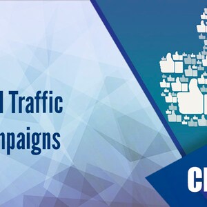 May include: A blue and white graphic with the text "Paid Traffic Campaigns" and "Chapter 7". The graphic features a blue background with a white thumbs up icon made of many smaller thumbs up icons.