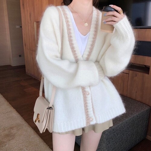 Womens Oversized Classic Vintage Look White Cardigan Sweater - Etsy