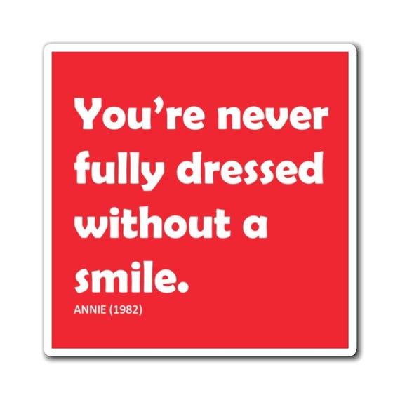 never fully dressed without a smile lyrics Classic Film Magnet, Annie Quote Decor, Musical Movie Memorabilia size:L-14 Mistrie Women's Knit Pearl FW24Urban Annie movie