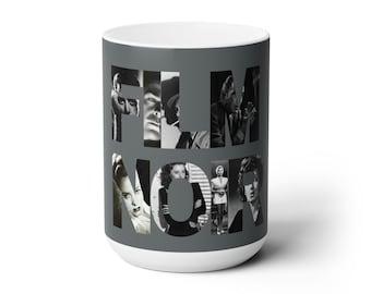 Taza de café con temática de cine negro, 444 ml, cerámica gris oscuro, ideal para fans de Humphrey Bogart.