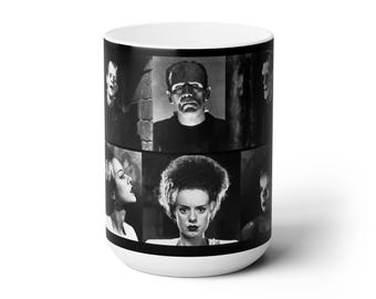 Frankenstein and Bride of Frankenstein - zwarte keramische mok 15oz.