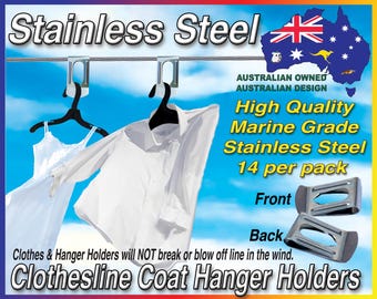 Quality Marine Grade 316 Stainless/S Clothesline Coat Hanger Holders - Holders will NOT break or let Clothes blow off the line in the wind.
