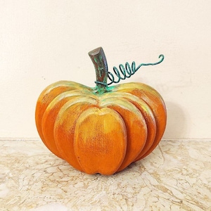 Wood carved pumpkins, Thanksgiving pumpkin, Painted pumpkins, Farmhouse decor, Fall decor, Entryway fall decor