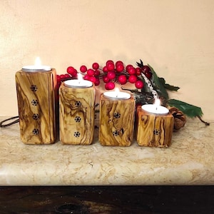 Advent wreath in olive wood - Modern Tealight candle holder - Wooden Candlesticks - Olive Wood candle holder- Rustic candles
