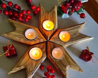 Advent wreath in turned wood - Wooden Modern wreath - Advent - Christmas ornament - Wooden Advent Wreath - Advent wreath