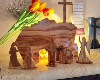 Wooden easter resurrection scene + led - Wooden Empty Tomb - Easter Nativity Scene - Lit Tomb Resurraction - He is Risen - lit easter tomb
