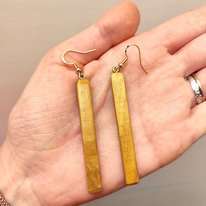 Olive wood pendant earrings - silver earrings - sustainable natural wood earrings