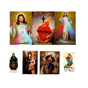 Set of 7 figurines of Jesus and the Virgin Maria - Biglietti biblici adesivi e non - Resurraction of Jesus - Figurine votive