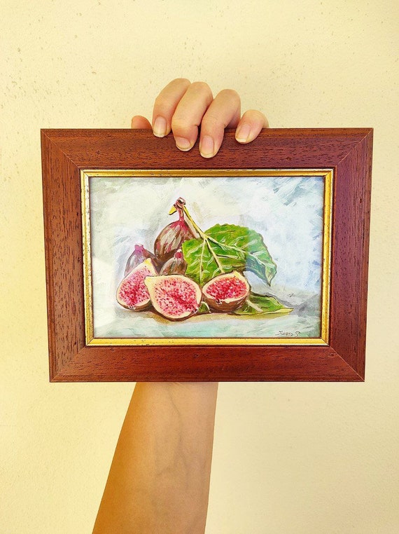 Figs oil painting, Original oil painting, Original figs art, Figs Still Life painting, Tiny Kitchen Art, Fruit Still Life, Fruit painting