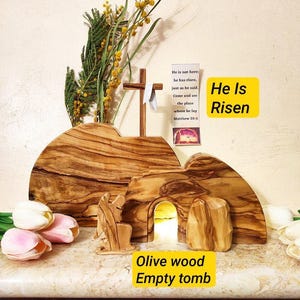 Wooden easter resurrection scene + led - Wooden Empty Tomb - Easter Nativity Scene  - Lit Tomb Resurraction - He is Risen - lit easter tomb