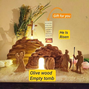 Osterszene aus Holz mit LED-Beleuchtung – Leeres Grab aus Holz – Osterkrippe – Beleuchtetes Grab der Auferstehung – Er ist auferstanden – beleuchtetes Ostergrab