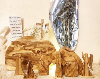 Wooden easter resurrection scene + led - Wooden Empty Tomb - Easter Nativity Scene - Lit Tomb Resurraction - He is Risen - lit easter tomb