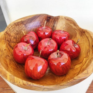 Set Red apples in olive wood - Wooden apples - Wooden fruit set - turned wood - Italian wood - Anniversary Gift - 5 year anniversary gift