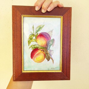 Ölgemälde mit Pfirsichen, Original-Ölgemälde, Stillleben mit Pfirsichen, Kunst für die kleine Küche, Fruchtstillleben, Fruchtgemälde