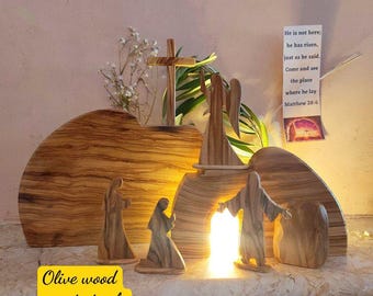 Wooden easter resurrection scene - Wooden Empty Tomb - Easter Nativity Scene - Tomb Resurraction - Easter Nativity - He is Risen