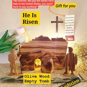 Wooden Sculpture Empty Tomb - Lit Easter Nativity Scene - Tomb Resurraction - Christian Easter Decor - Easter Nativity - He is Risen
