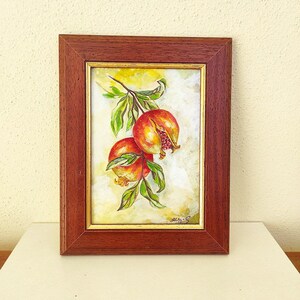 Ölgemälde mit Granatapfel, Original-Ölgemälde, Granatapfel-Stillleben, Kunst für die kleine Küche, Frucht-Stillleben, Der Italien-Liebhaber