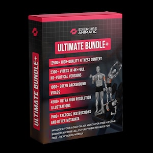 Über 12500 Videos, 4500+ Illustrationen, Workout, Fitnessstudio, Übung, Fitness-Animationsvideo & -Asset-Bundle Lizenz, Branding optional