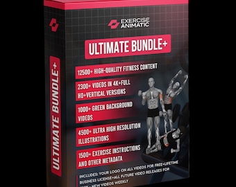 Über 12500 Videos, 4500+ Illustrationen, Workout, Fitnessstudio, Übung, Fitness-Animationsvideo & -Asset-Bundle Lizenz, Branding optional
