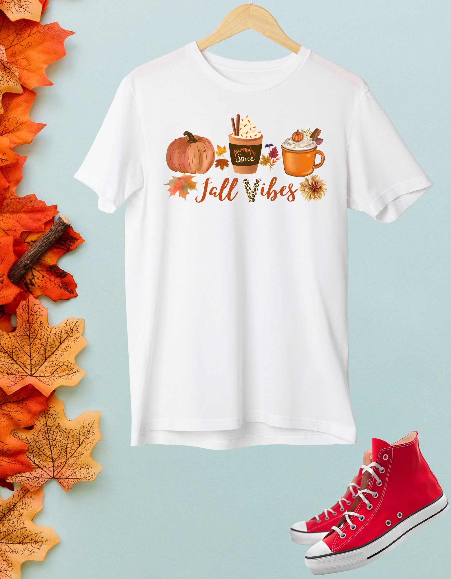 T-shirt Automne Citrouille - Design Saisonnier, Coupe Classique, Manches Courtes, Tons Chauds