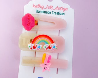 Handmade Resin Hair Clips, Rainbow, Star, Cloud, Set of 3