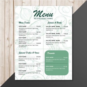 Simple Restaurant Menu Template - Etsy