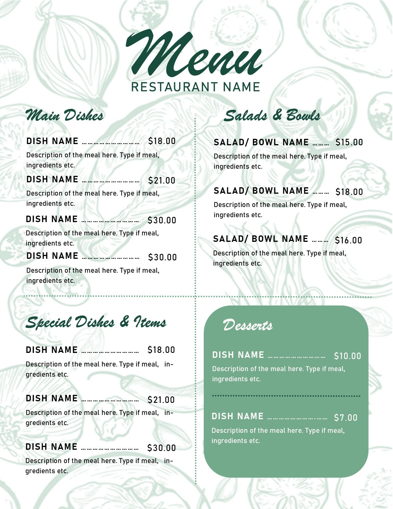 Simple Restaurant Menu Template Etsy