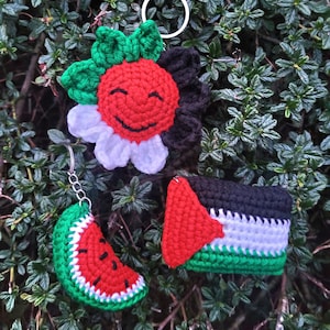 Handmade Crochet Palestine Flag / Watermelon / Flower keyring keychain