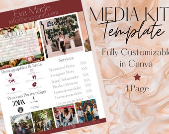 Media Kit Template Canva - Influencer Rate Sheet - Blog Media Kit - Tiktok - IG Brand Ambassador - Blogger Press Kit - Essence Templates