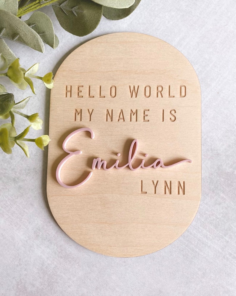 Engraved Name Announcement Sign 3D Acrylic Name Hello Etsy