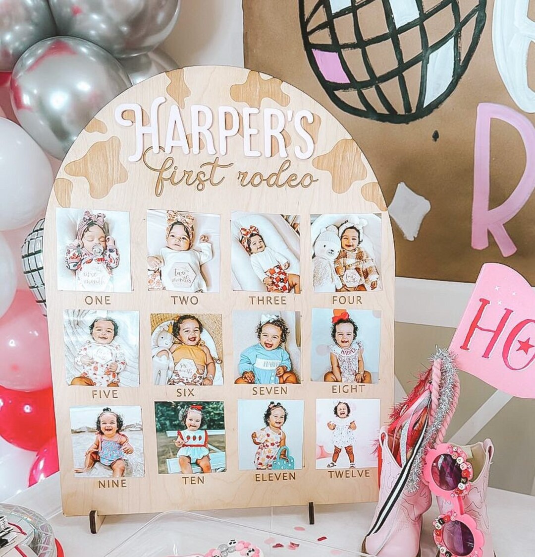 My First Rodeo, First Year Birthday Board Sign, First 12 Months, First Birthday Decor, Disco
