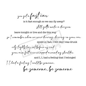 Fast Car Lyric SVG Sublimation PNG JPEG