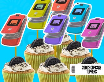 Y2K-cupcaketoppers: feestdecoraties uit de jaren 2000 (digitale download)