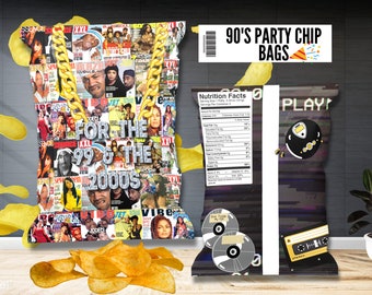 Jaren 90 hiphop-partychipzakjes gunsten (digitale download)