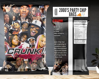 Crunk 2000s Party Chip Bag-gunsten: aangepast hiphopthema (digitaal bestand)