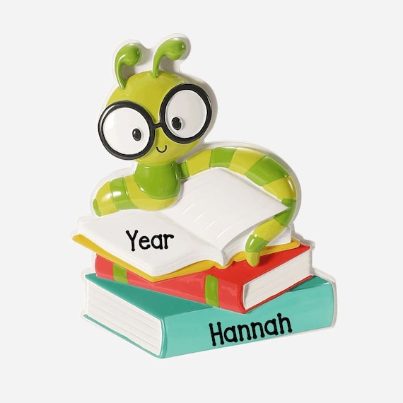Personalized Bookworm Reading Ornament 2025 – Cute Book Lover Gift, Custom Student Ornament, Custom School Ornament