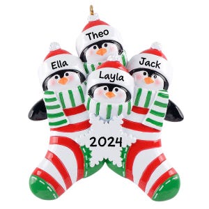 Personalized Penguin Family Christmas Ornament 2025 - Cute Penguin Stocking Ornament with Snowflake, Custom Holiday Decor for Families