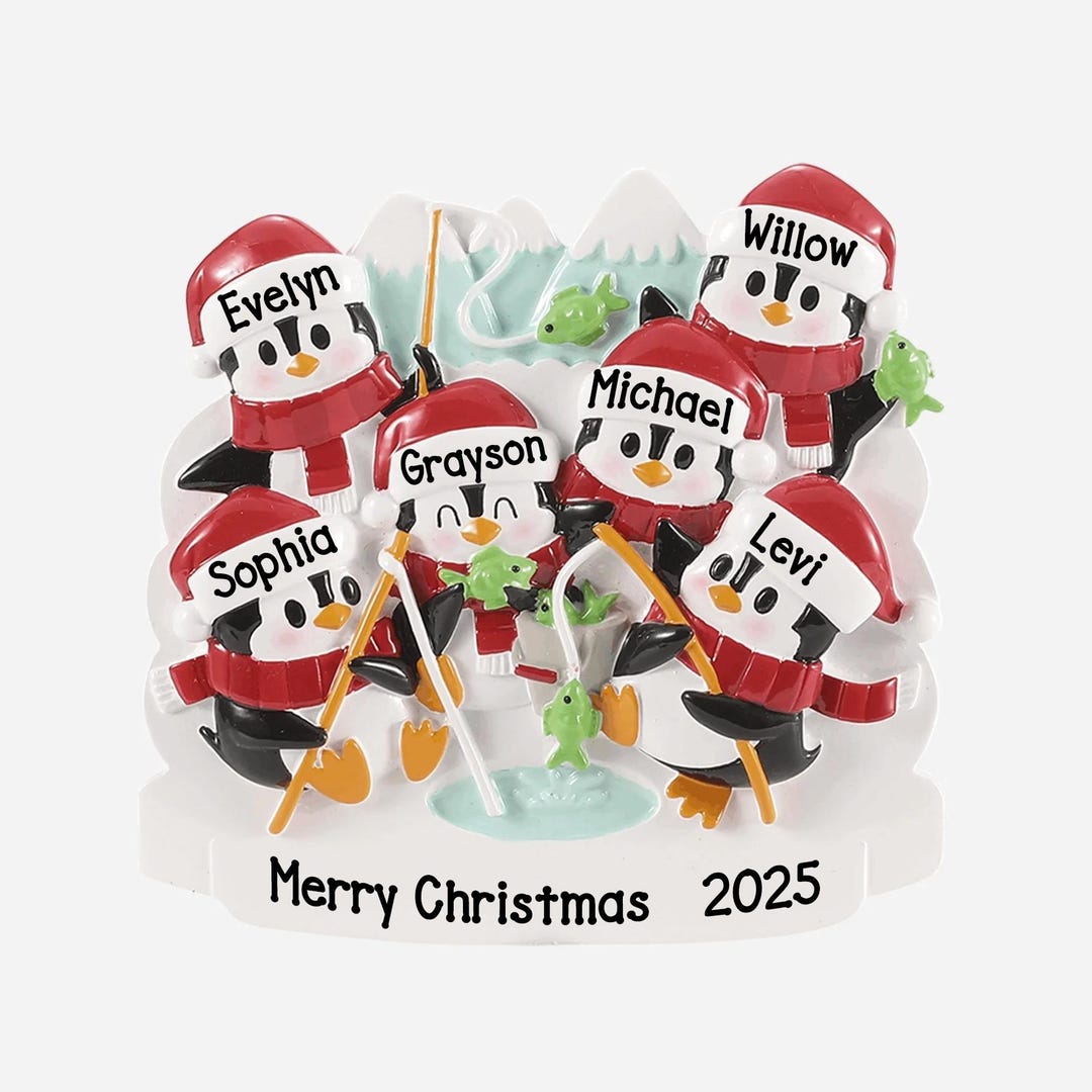 Personalized Penguin Family of 6 Ornament 2025 – Custom Christmas Tree ...