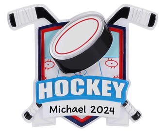 Personalized Hockey Ornament 2025 - Custom Ice Hockey Christmas Ornament, Hockey Stick and Puck Sports Holiday Decor